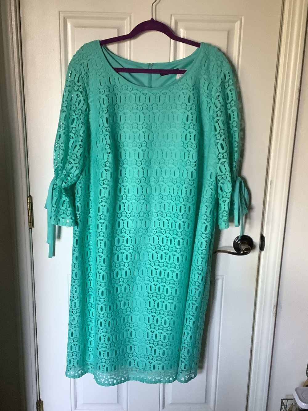 R&K Teal Lace Midi Dress with Tie Sleeves